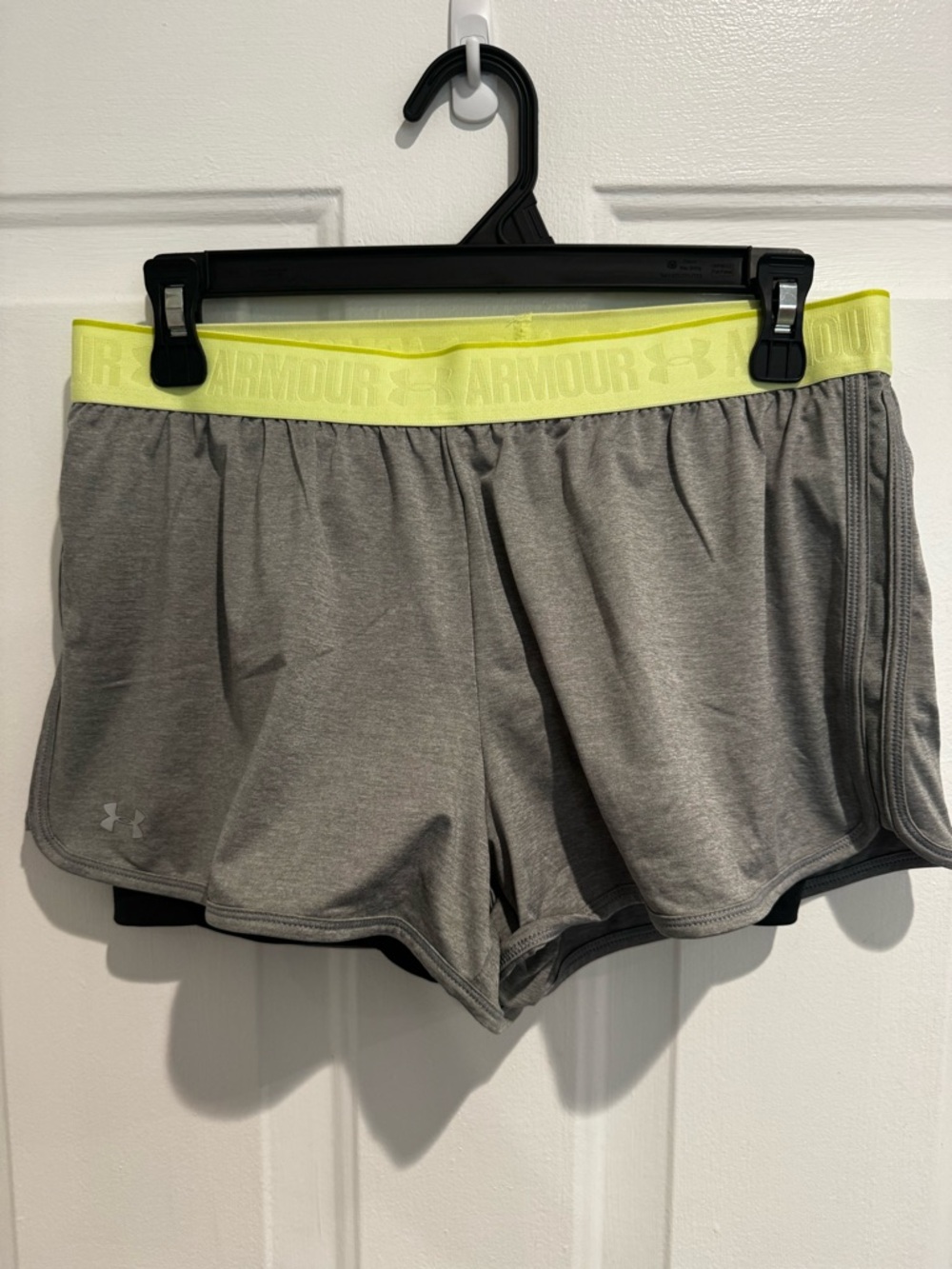 Under Armour Grey Athletic Shorts with Neon Yellow Waistband